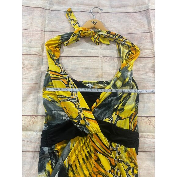 Vintage Cache Women's Yellow And Black Butterfly Halter Mini Dress Y2K - Large - Picture 6 of 8